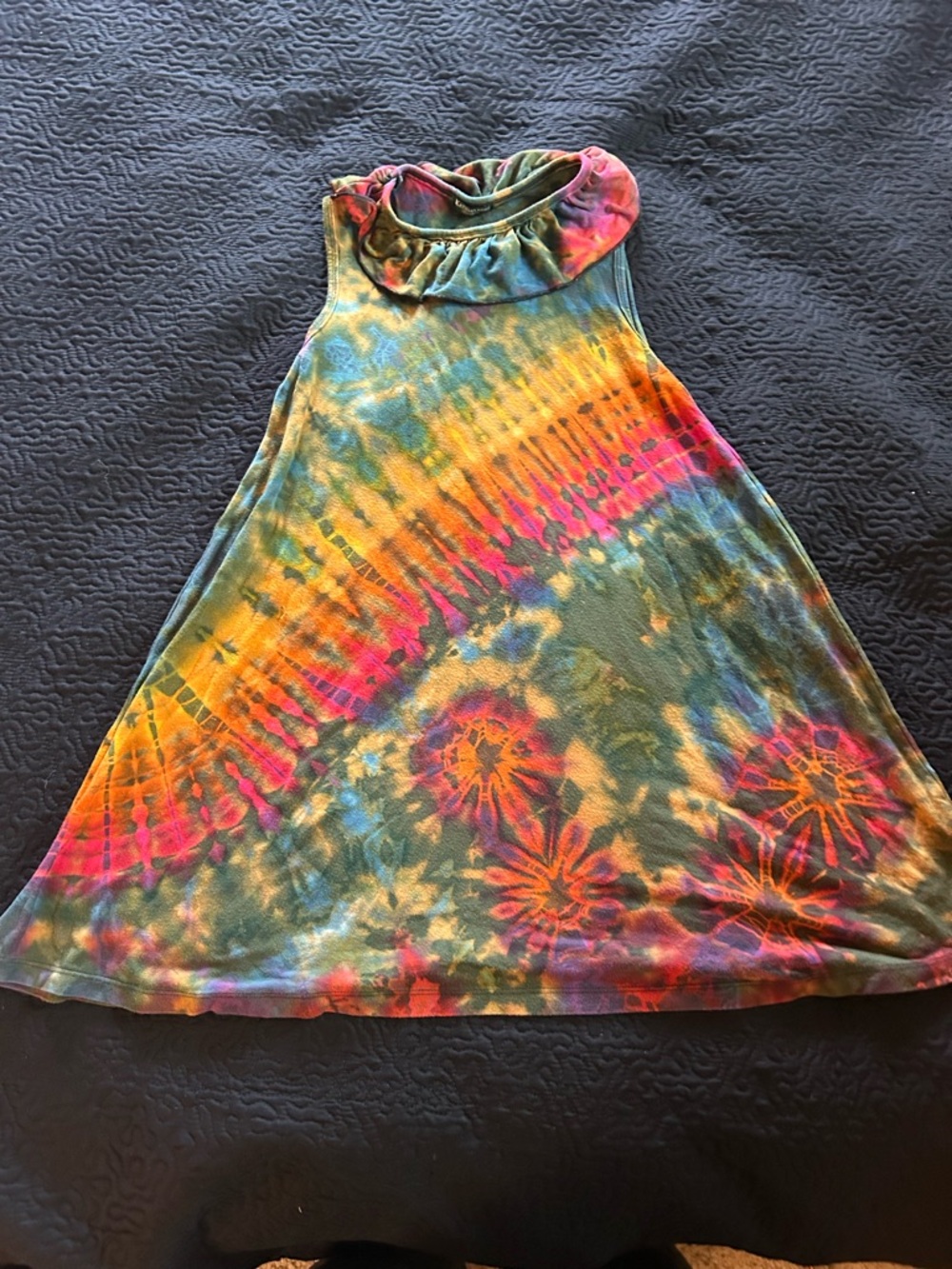 Girls' Tie-Dye Ruffle Neck Dress